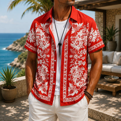 TROPICAL PRINT BEACH SHIRT