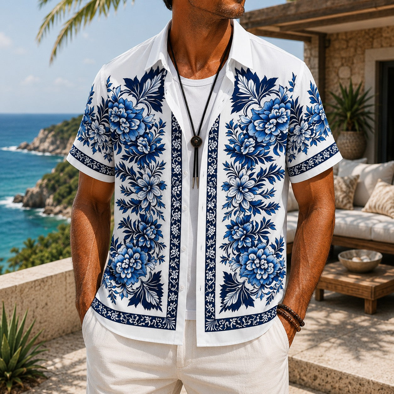 TROPICAL PRINT BEACH SHIRT