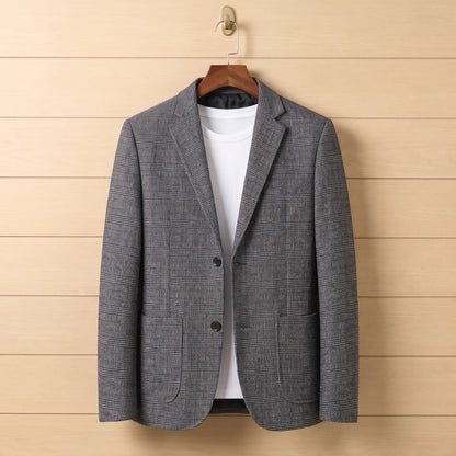 Twill Check Blazer in Light Grey