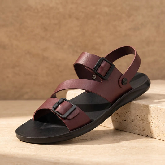 Twin Buckle Sandals in Red