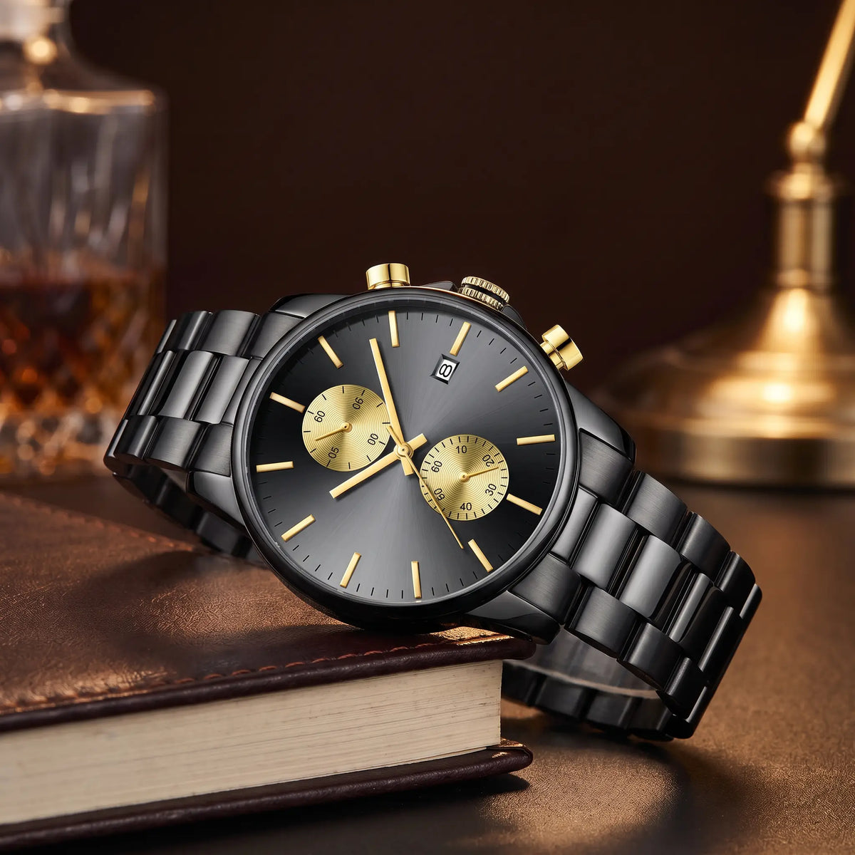 Twin Dial Chronograph in Black Gold