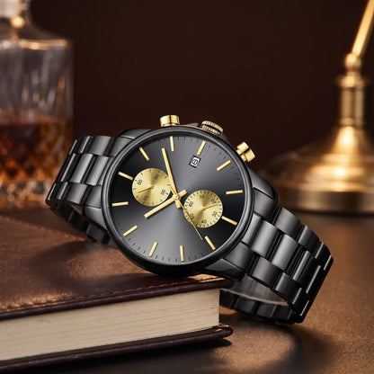 Twin Dial Chronograph in Black Gold