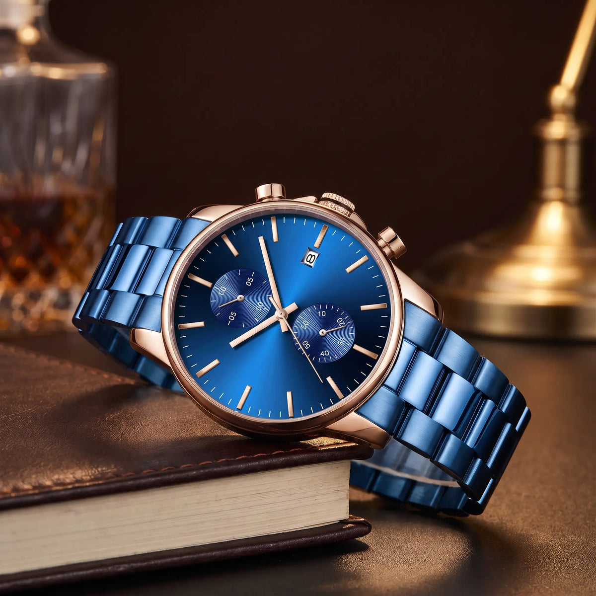 Twin Dial Chronograph in Blue Rose Gold