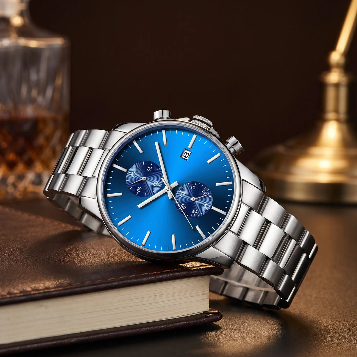 Twin Dial Chronograph in Silver Blue