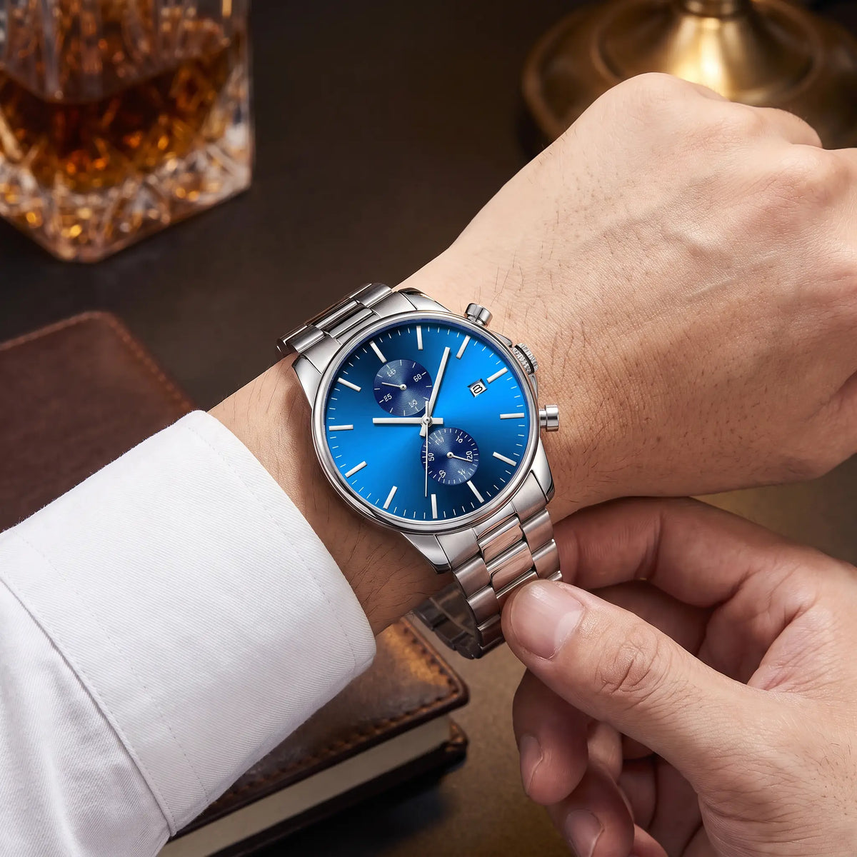 Twin Dial Chronograph being fastened on the wrist