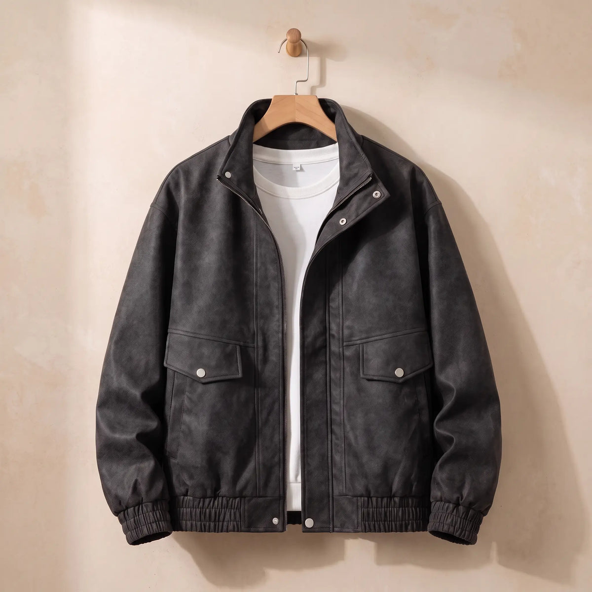 Vintage stand collar jacket in black