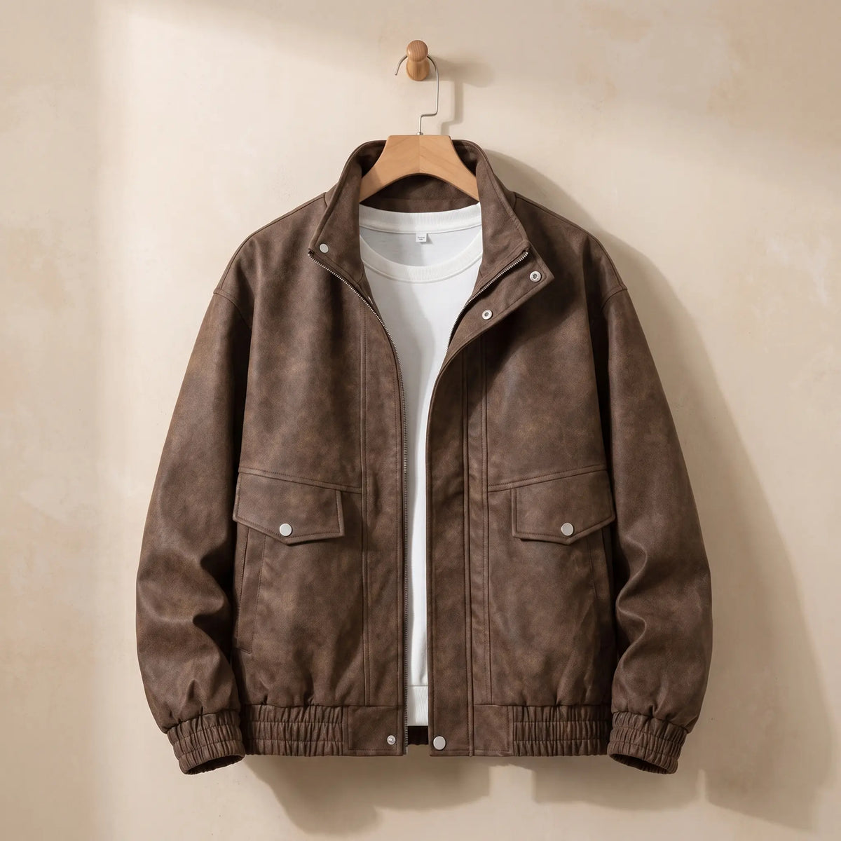 Vintage stand collar jacket in coffee brown