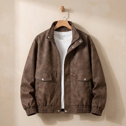 Vintage stand collar jacket in coffee brown