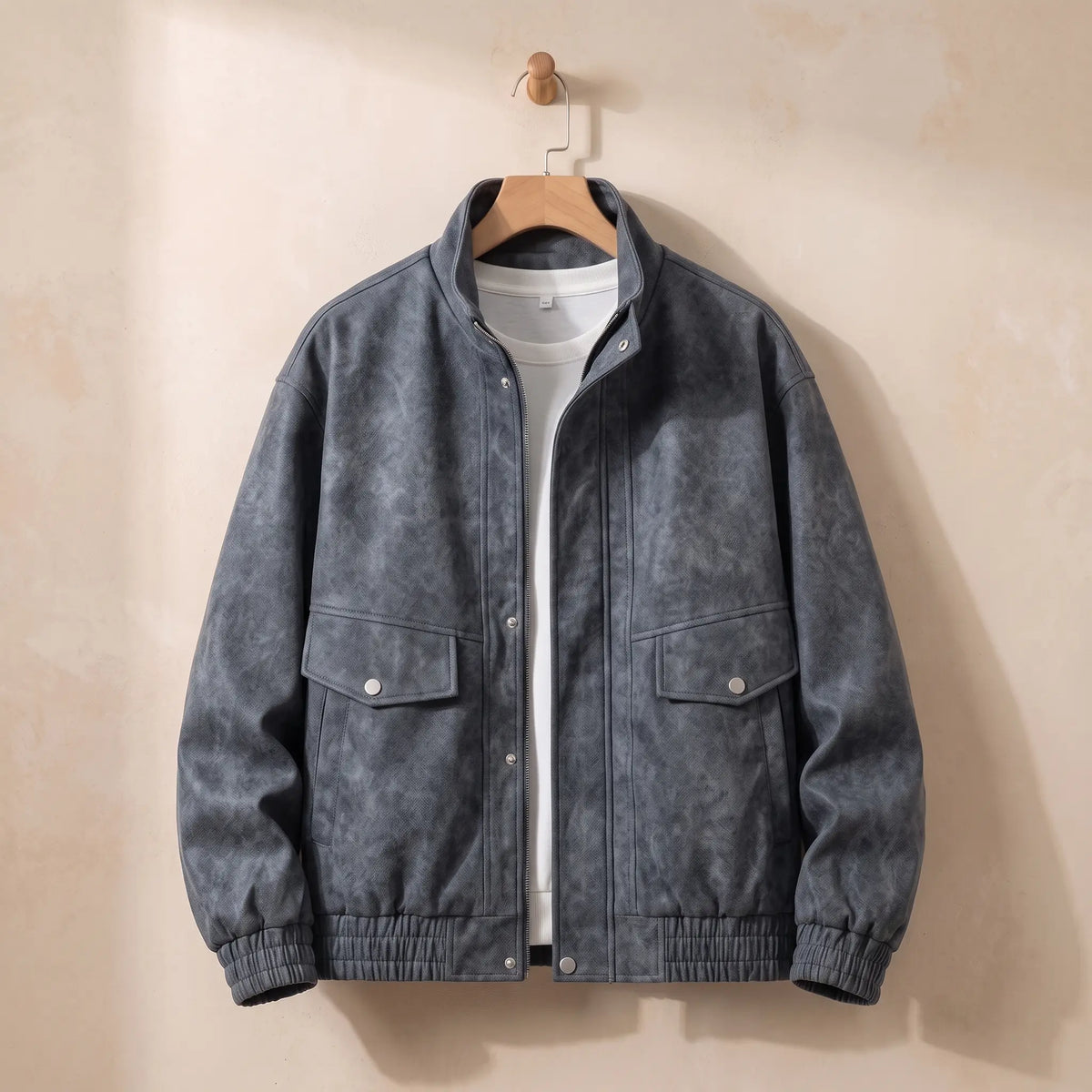 Vintage stand collar jacket in grey