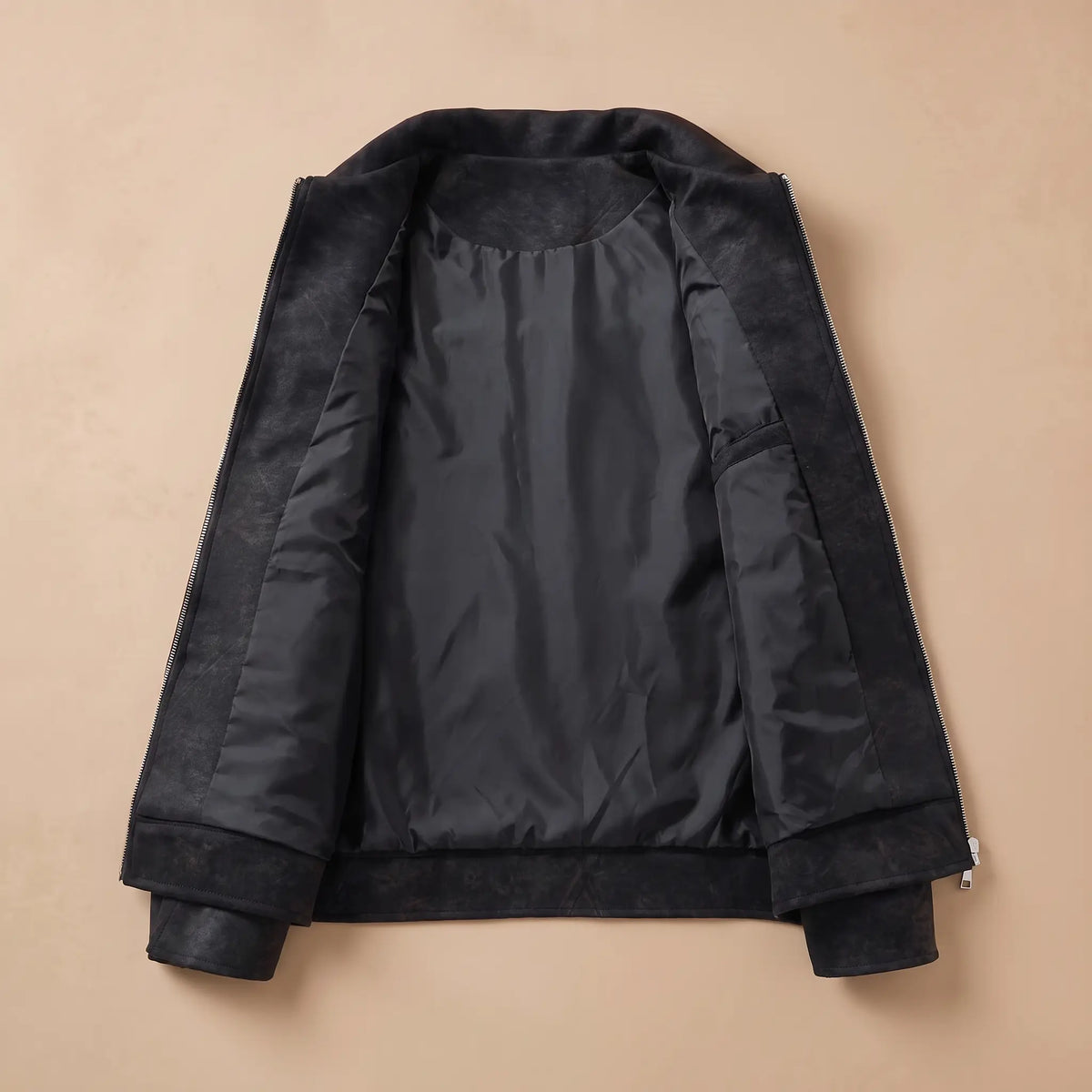 Vintage Wash Jacket opened to show the smooth black lining