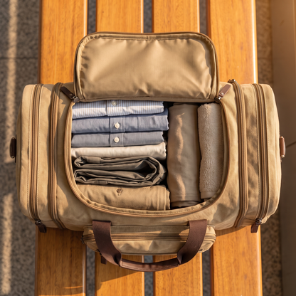 Voyage Canvas Duffle open interior flat-lay