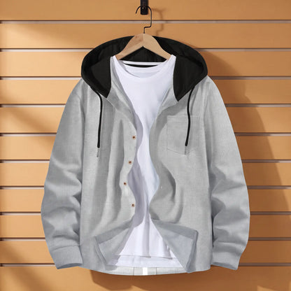 Waffle Hood Cardigan in Grey with black hood