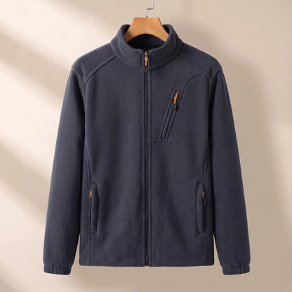 WARM LINED FLEECE in navy blue, men's plush-lined polar fleece zip jacket with stand collar