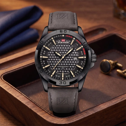 WEEKEND SPORT WATCH in brown, men's 45mm quartz watch with numbered bezel, textured dial, date window and leather strap