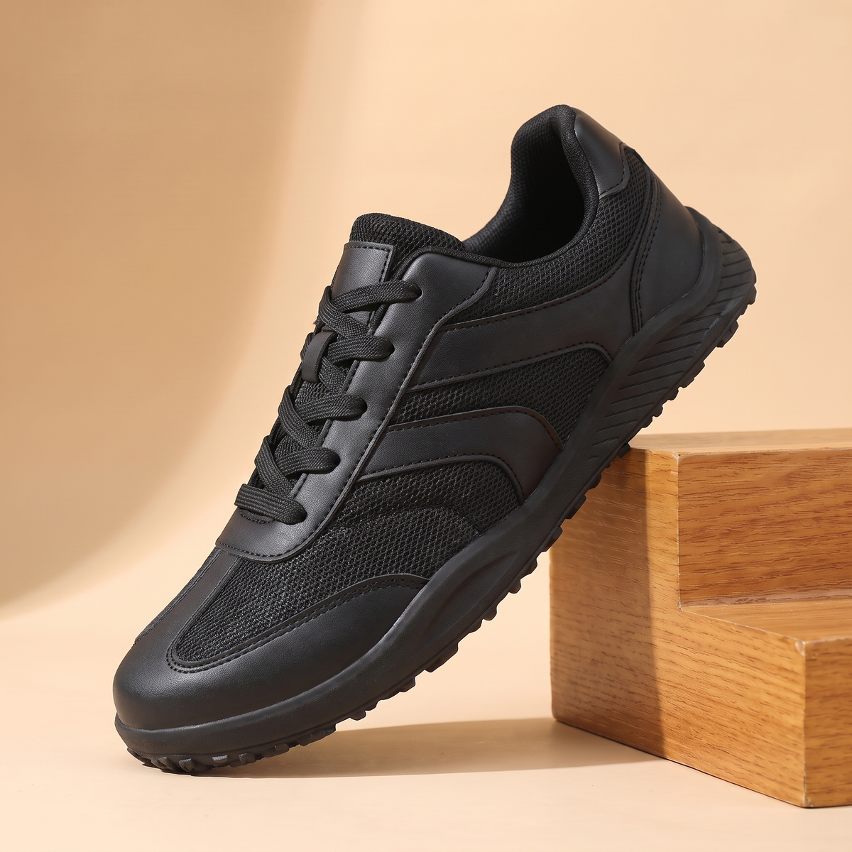Wide Toe Trail Sneakers in all black with black sole