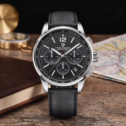 WOVEN STRAP CHRONOGRAPH Silver Black - men's chronograph watch, silver case, black dial, black woven strap