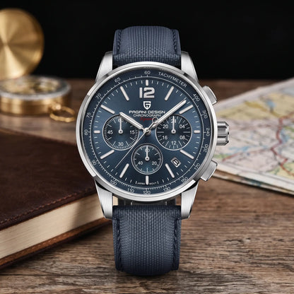 WOVEN STRAP CHRONOGRAPH Silver Blue - men's chronograph watch, silver case, blue dial, blue woven strap