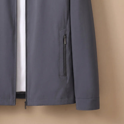 Zip Pocket Jacket in Grey, zip pocket, cuff and hem detail