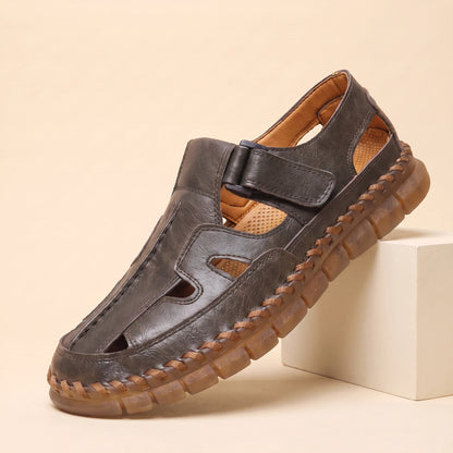 Adjustable Strap Sandals dark grey perforated leather fisherman sandal