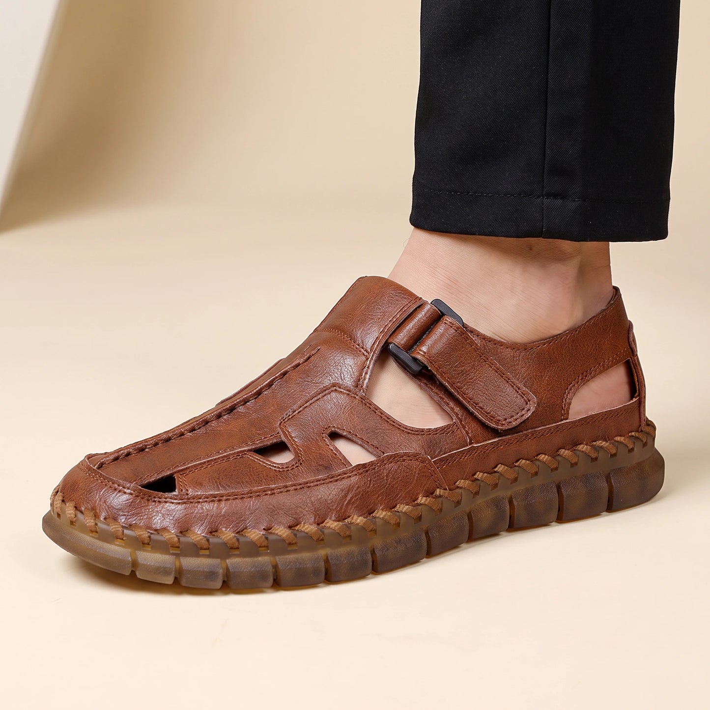 Adjustable Strap Sandals worn lifestyle on neutral floor