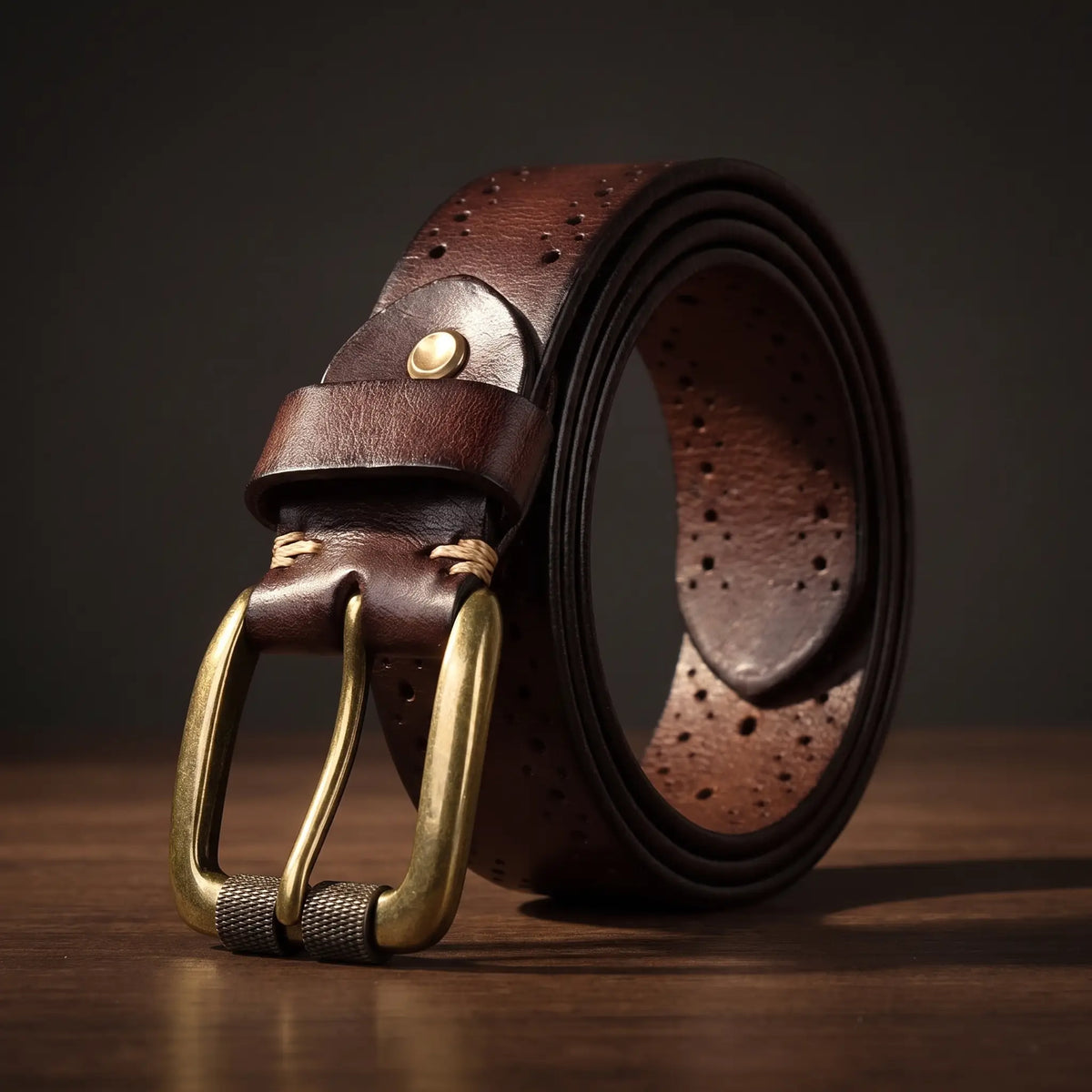 Antique brass belt brown
