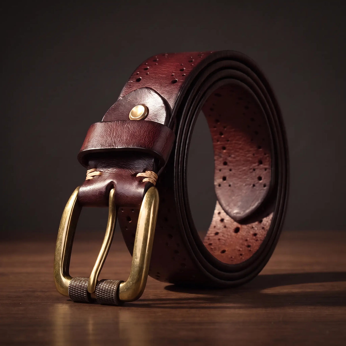 Antique brass belt red