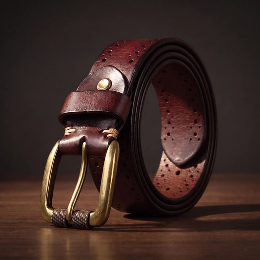 Antique brass belt red