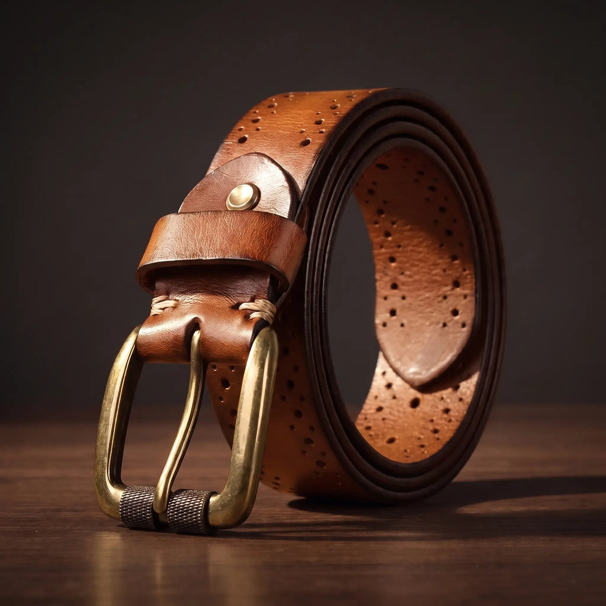 Antique brass belt tan