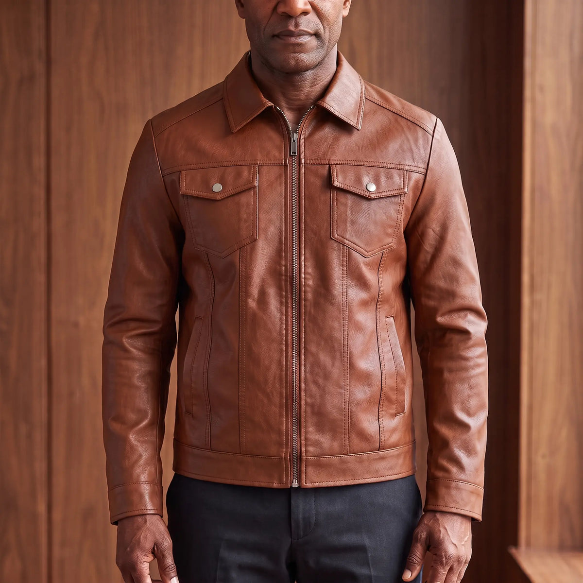 Slim rider jacket in tan