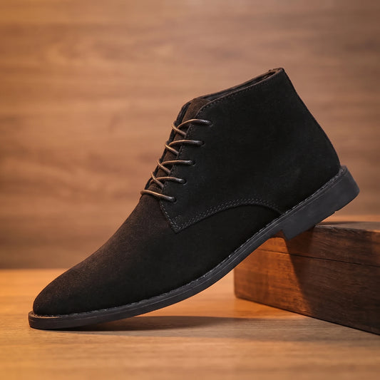 Black lace-up desert boots for men