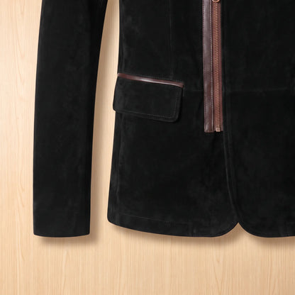 Angled Zip Jacket flap pocket and hem detail