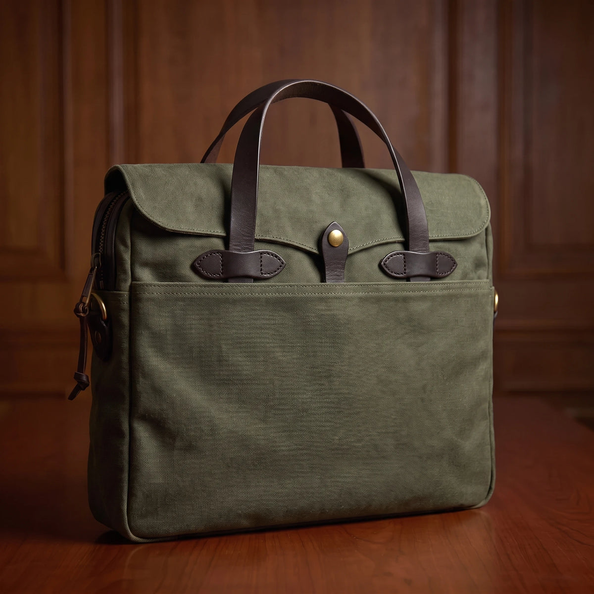 Green waxed canvas laptop briefcase messenger bag