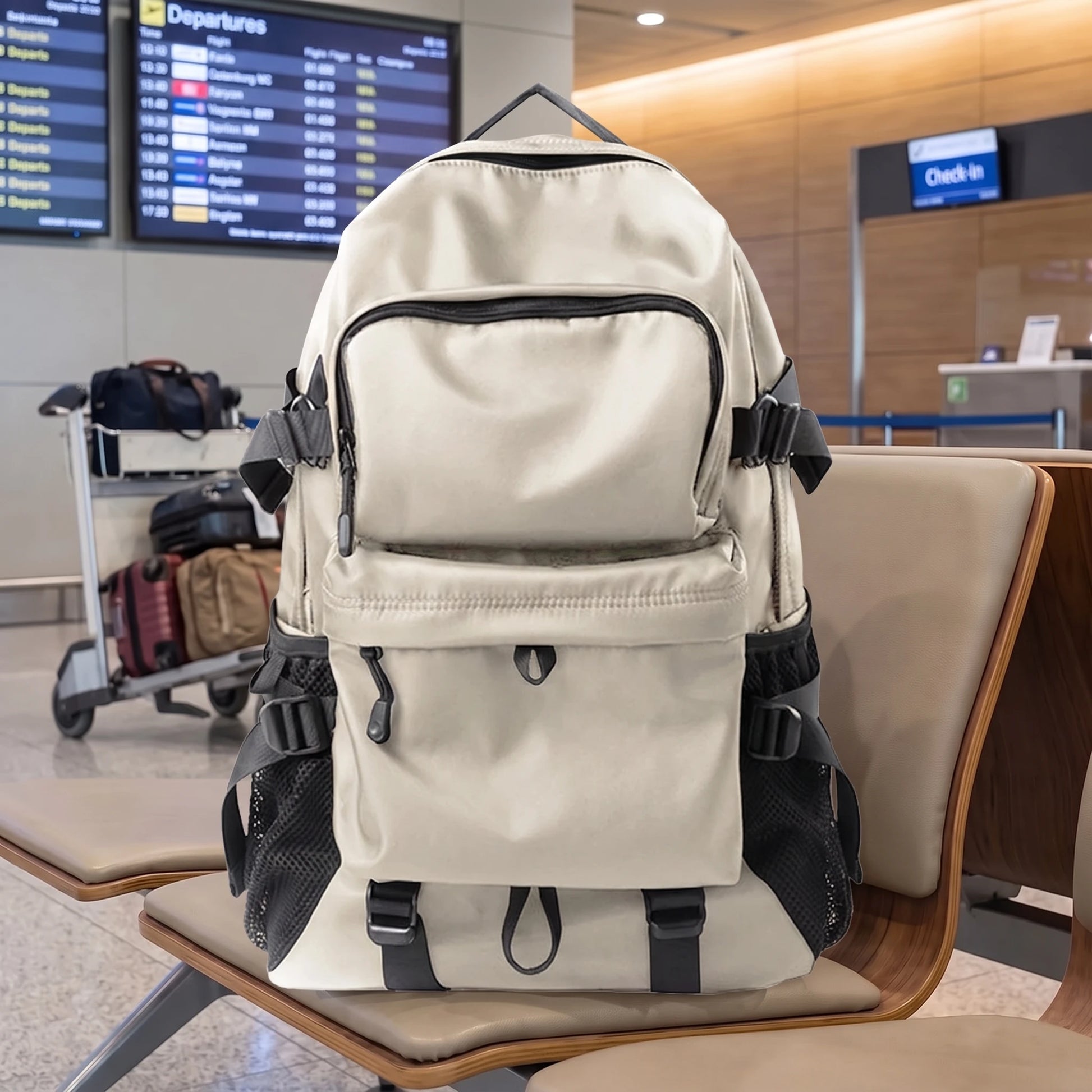 Padded laptop travel backpack in beige