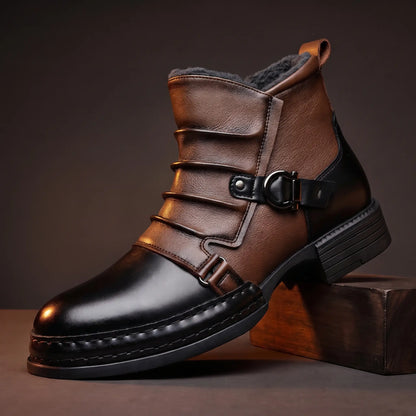 Two tone leather boots black with fur lined collar