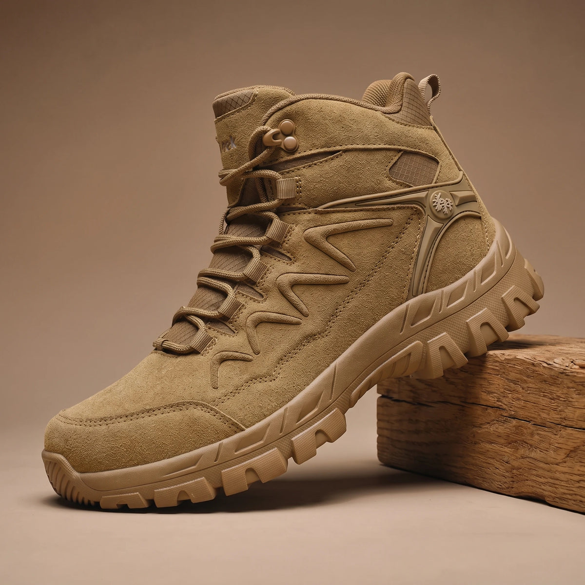 Brown high-top hiking trekking shoe