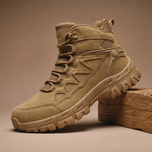 Brown high-top hiking trekking shoe