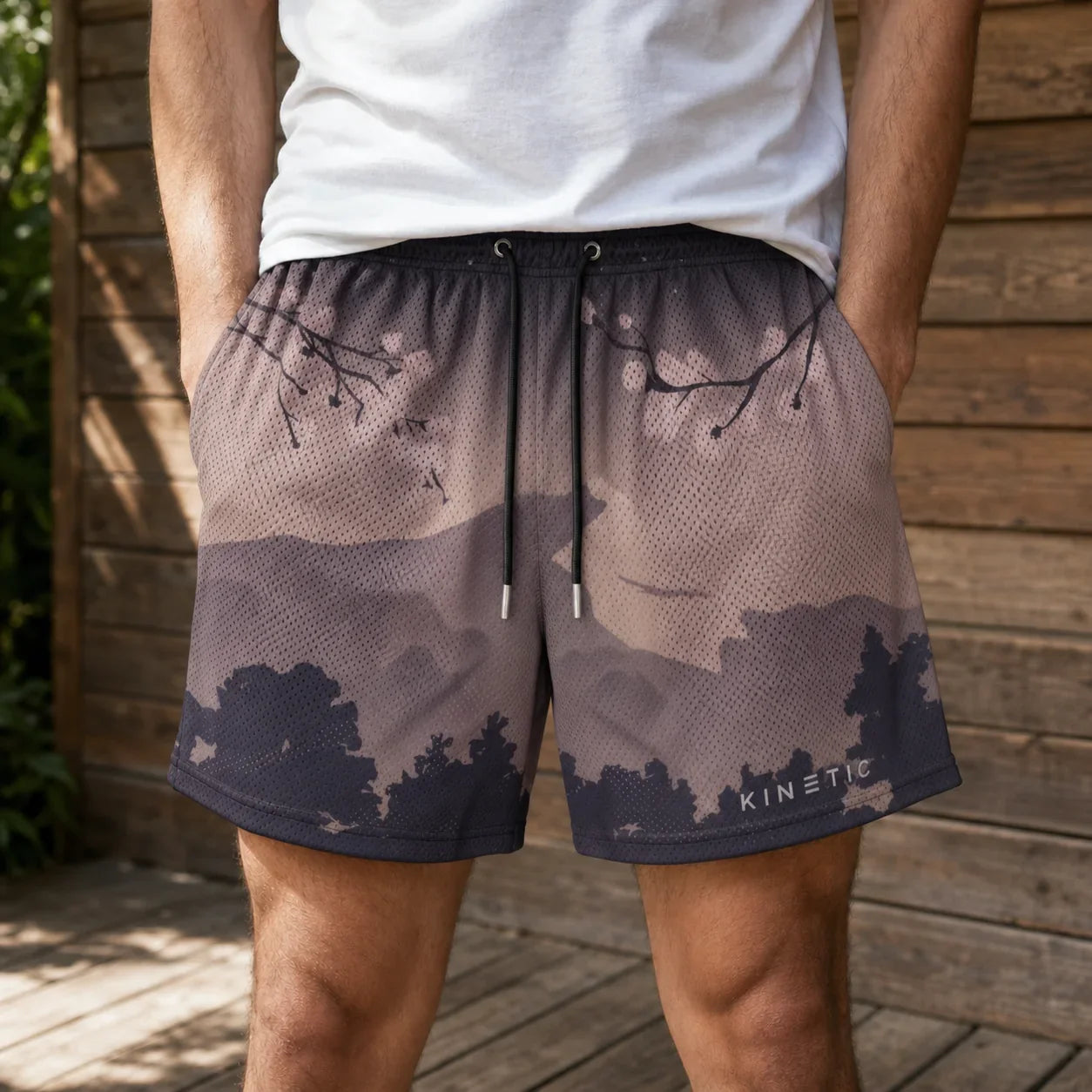 Men's Classic Fitness Shorts in Brown scenic print