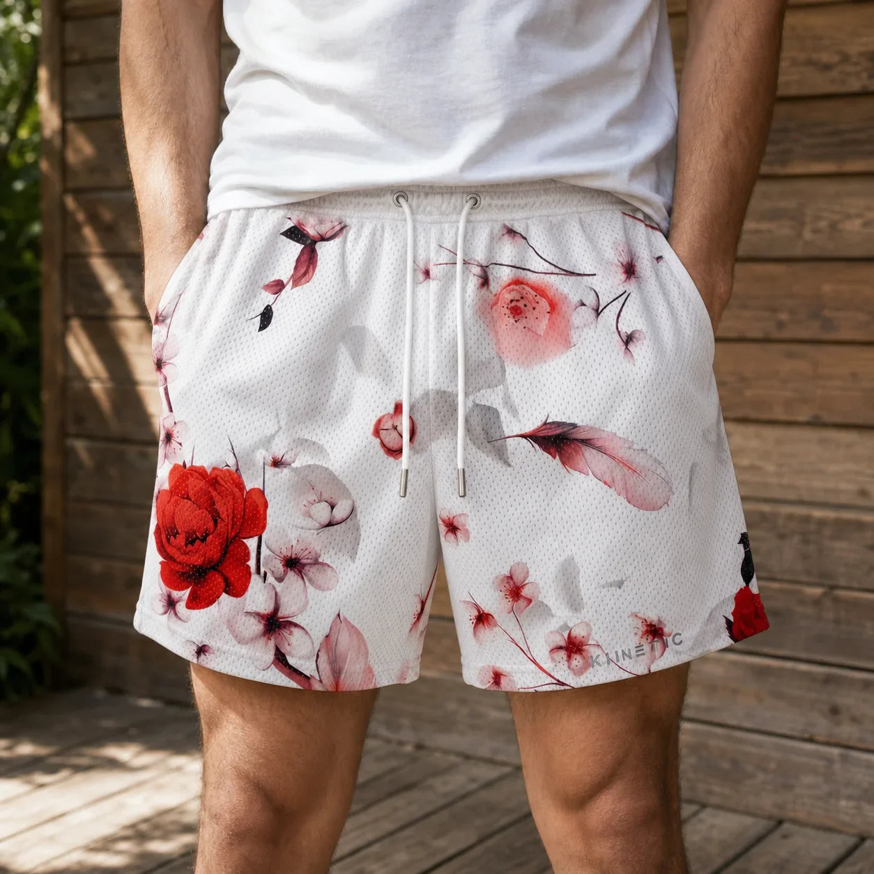 Men's Classic Fitness Shorts in Flower Red print