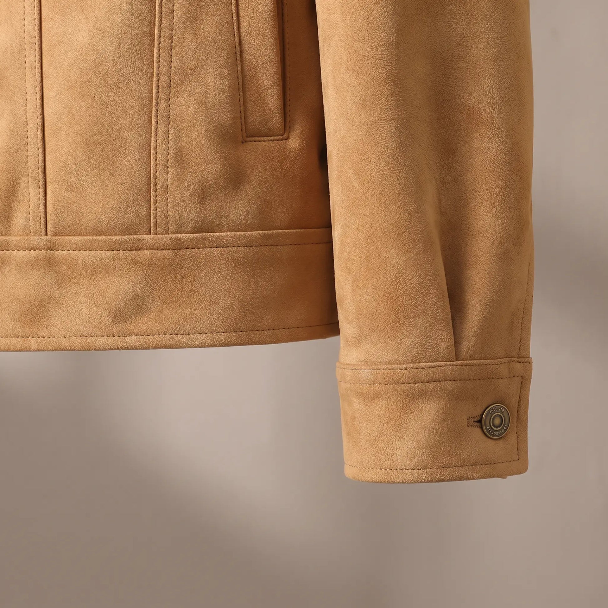 Suede jacket cuff and hem detail