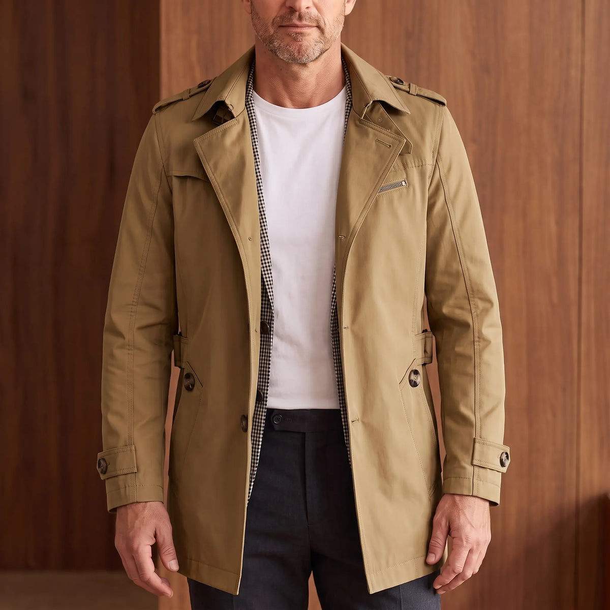 Longline cotton jacket in khaki