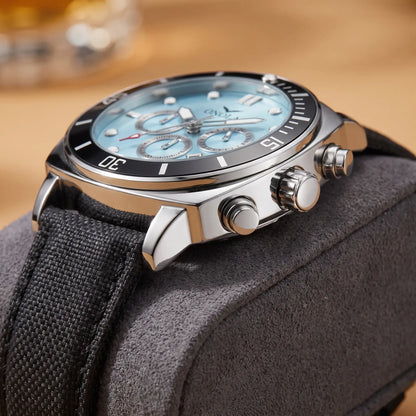 Diver bezel watch crown pushers and strap detail