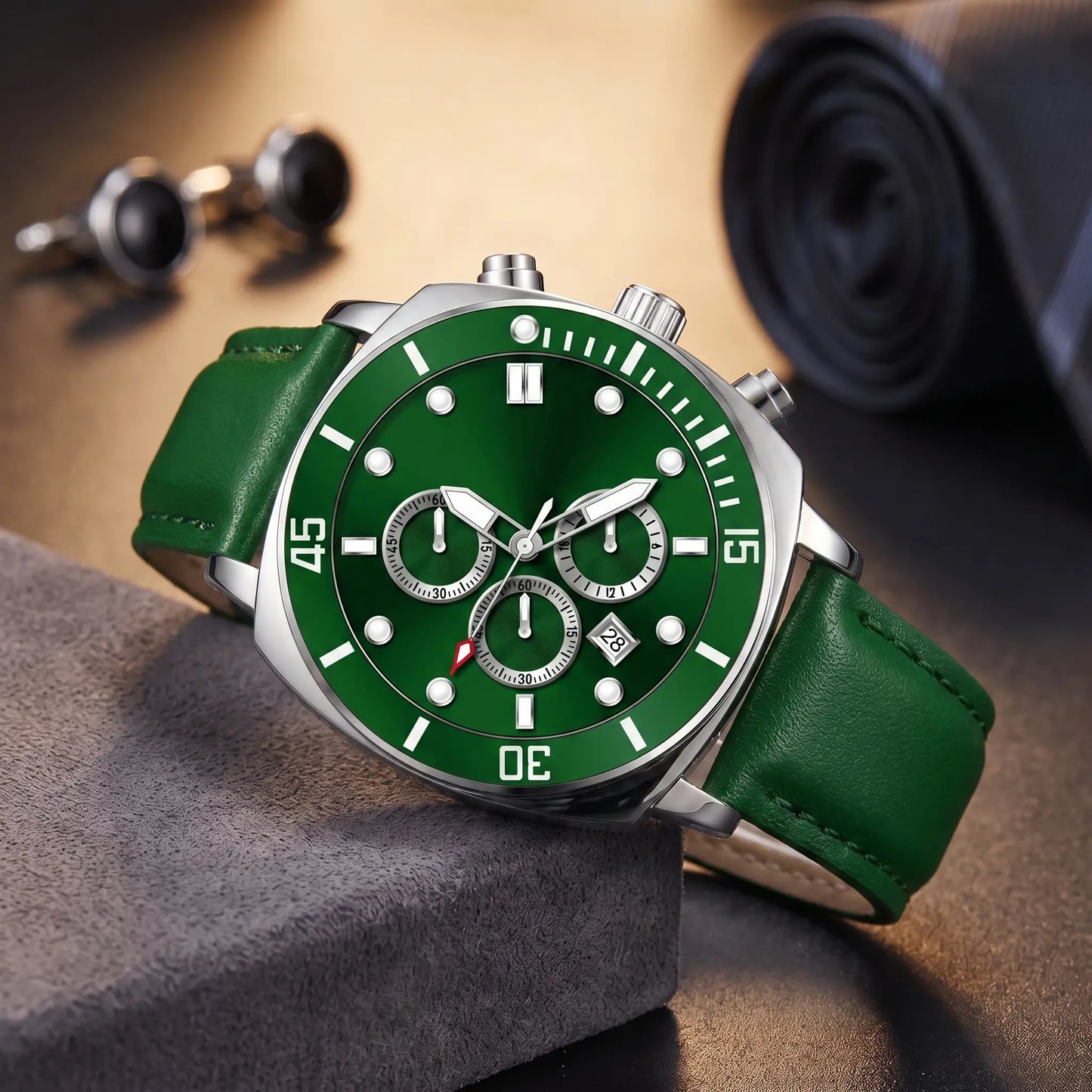 Diver bezel watch silver green