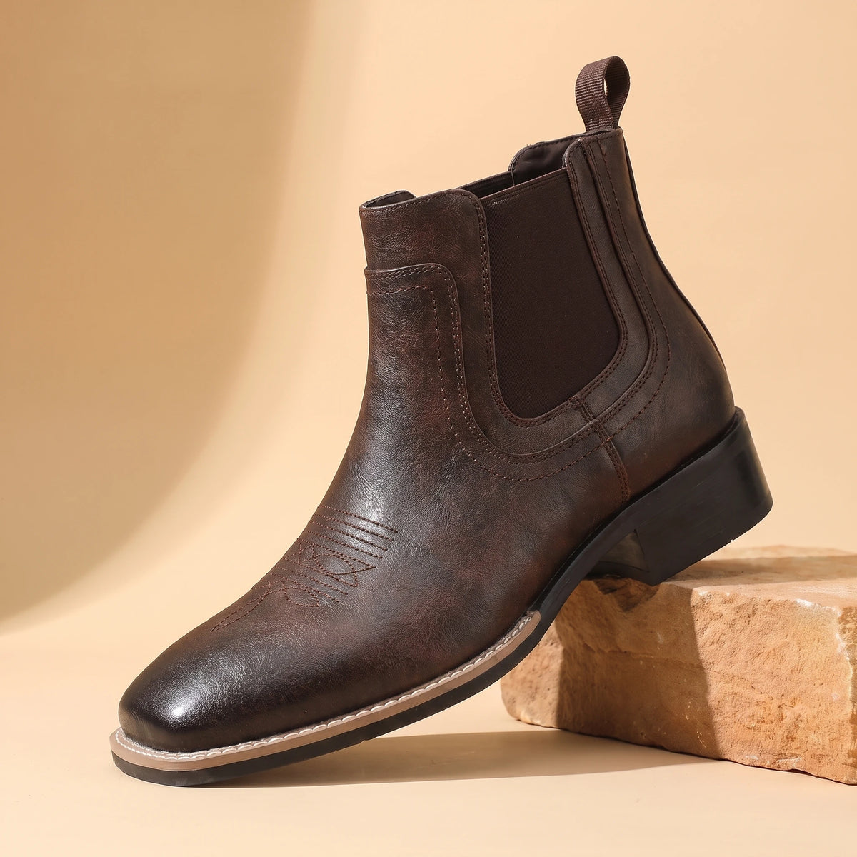 Brown leather Chelsea slip-on boots for men