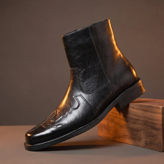 Black genuine-leather pointed Chelsea boots for men