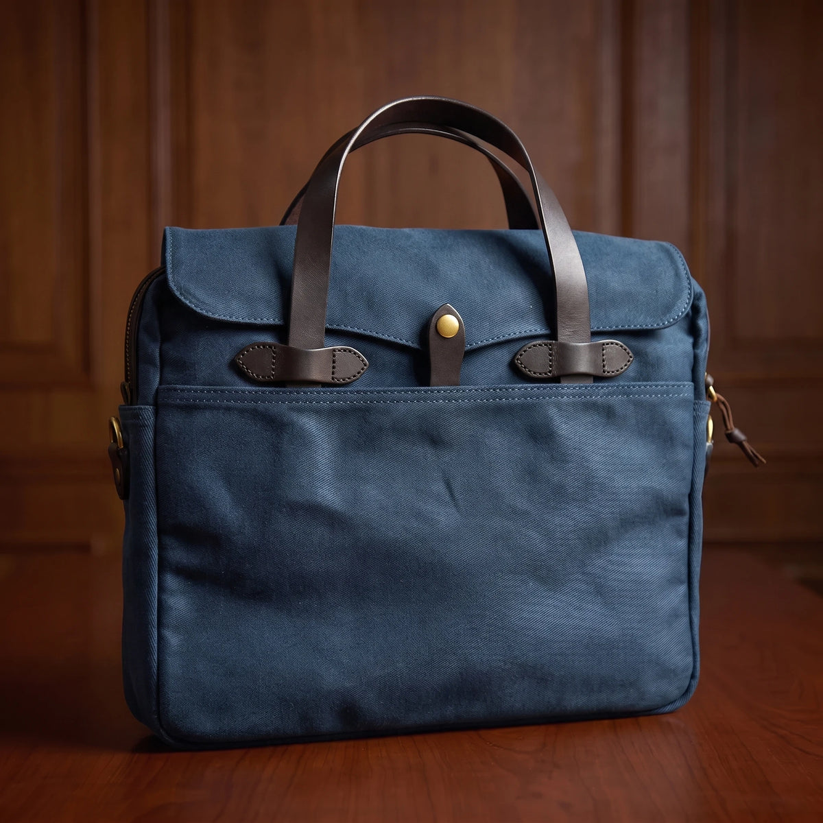 Blue waxed canvas laptop briefcase messenger bag