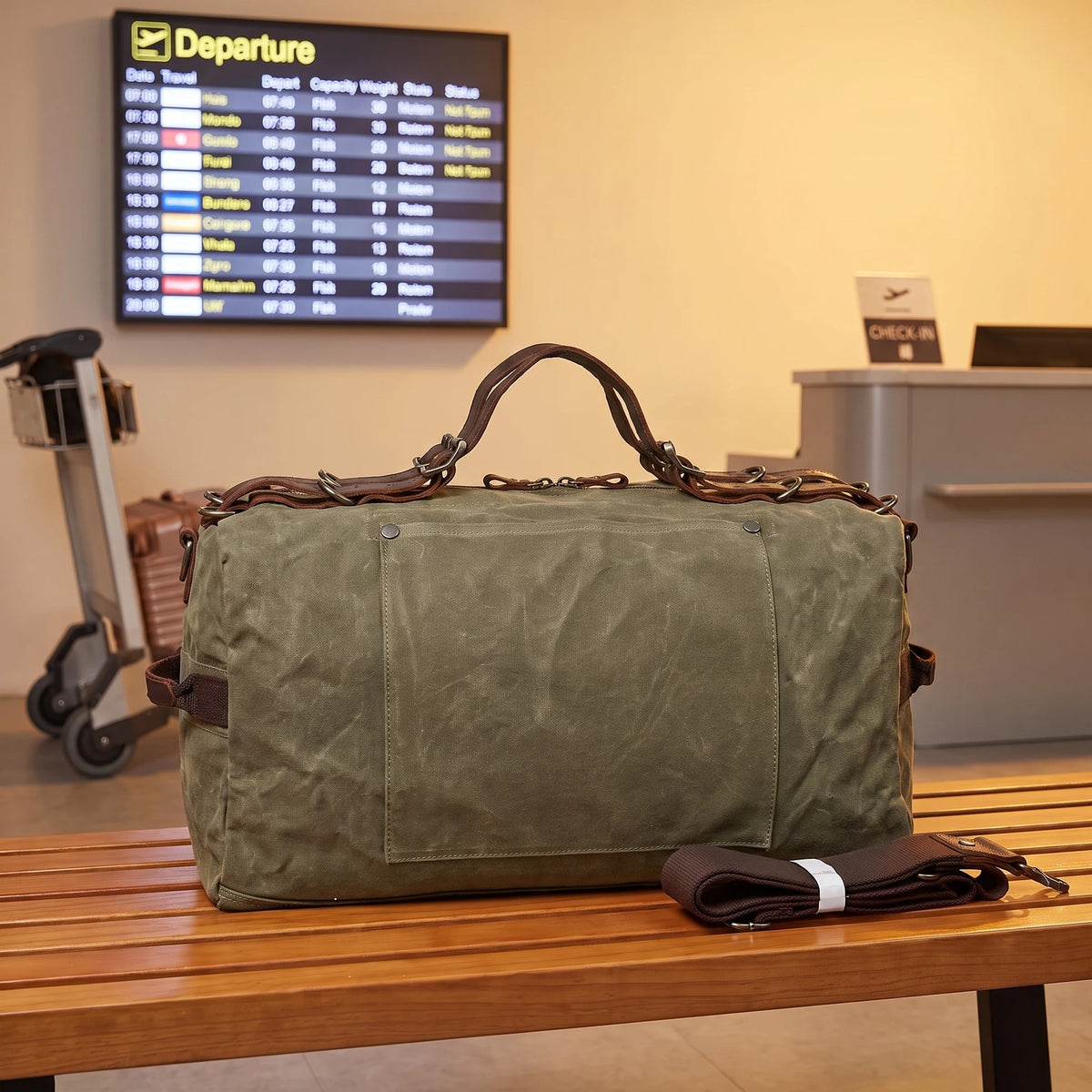 Waxed canvas military duffel bag in green