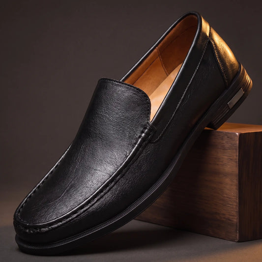 Smooth Leather Toe Loafers in black, men's slip-on moccasin loafer