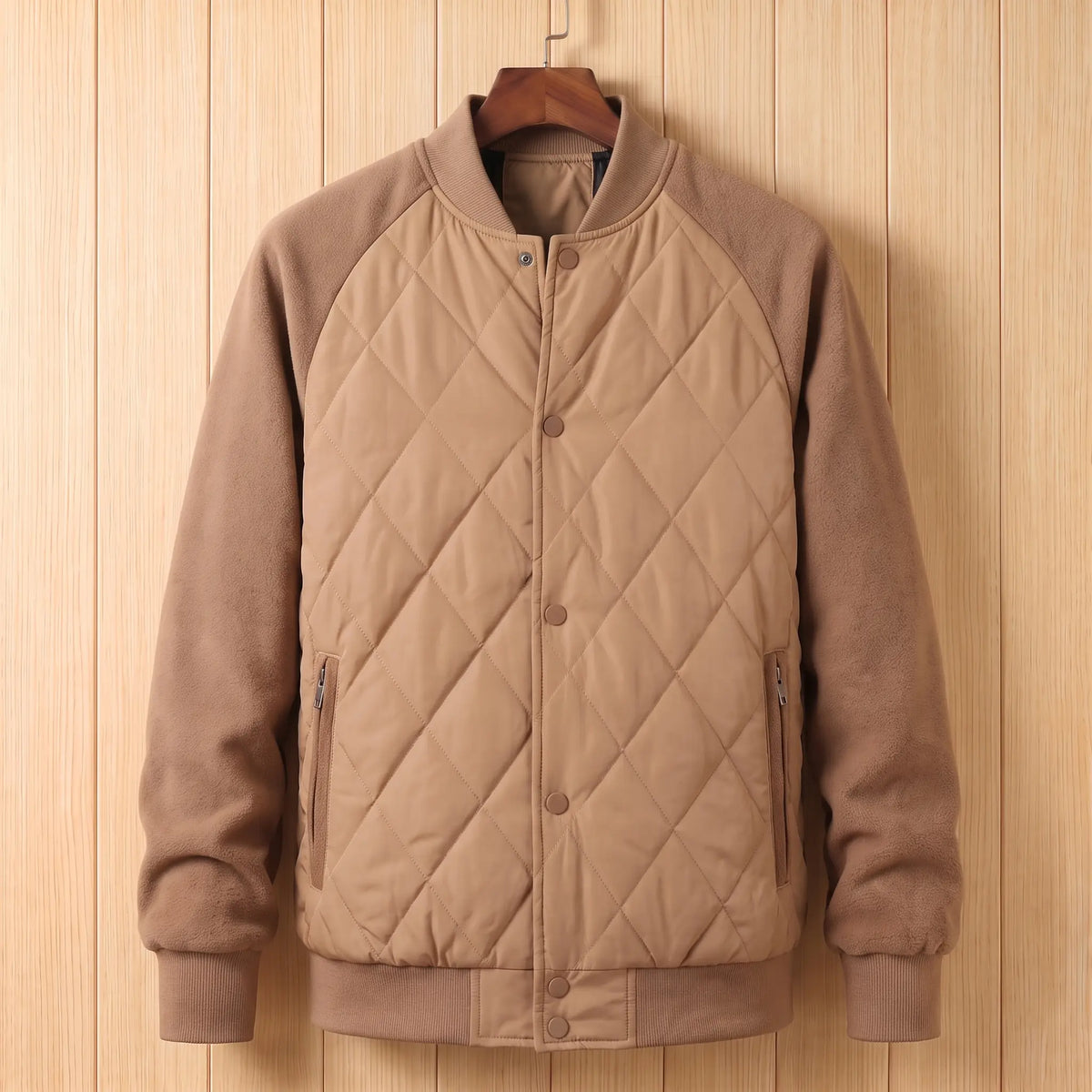 Quilted varsity jacket in khaki