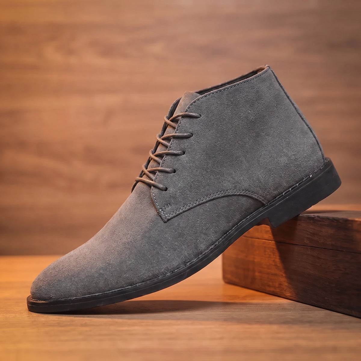 Grey lace-up desert boots for men