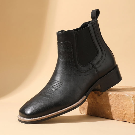 Black leather Chelsea slip-on boots for men